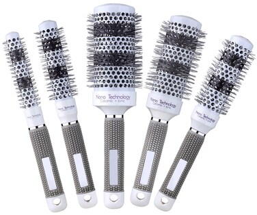 PERFEHAIR Round Thermal Ceramic Brush Set for Blow Drying Curling, Large Heated Nano Ionic Round Barrel Hair Brush-5 Different Sizes
