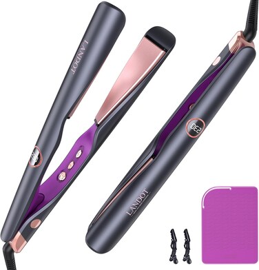 LANDOT 2-in-1 Hair Straightener and Curler - Ceramic Twist Flat Iron for Smooth Curls &amp; Sleek Straight Hair