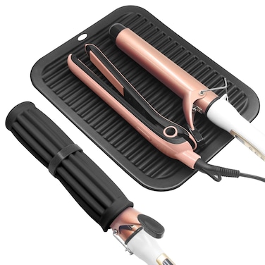 AMIJEAL Large Silicone Heat Resistant Mat for Curling Iron, Flat Iron, Hair Straightener and Hair Styling Tools, Portable Hot Pad Cover with Velcro for Travel Home Vanity Salon