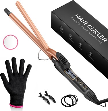 0.5 in Tiny Curling Wand with Adjustable Temperature, for Medium and Long Hair, Heat Resistant Glove, 8-in-1 Gift Set