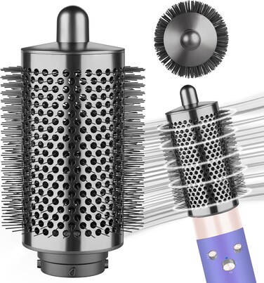 Large Round Volumizing Brush (Metal Gray) Compatible with Dyson Airwrap, Fluff up and Volumize for Styling, Hair Brush Attachment for Salon-Quality Results, 1 Count, Curly Hair, Unisex