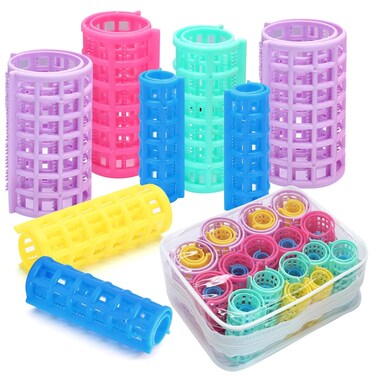 36 Pieces Self Grip Plastic Hair Roller Set, 5 Sizes Curlers Snap on Hair Curlers Set for Short Long Hair