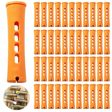 60 Pcs Perm Rods 0.87" Orange Hair Rollers Cold Wave Rods Long Short Hair Rollers Curling Rods