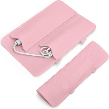 Simfree Silicone Heat Resistant Mat - Heat Resistant Silicone Mat Sleeve Pad for Curling Iron,Portable Travel Mat Cover with Velcro for Curling Irons,Flat Irons,Hair Straightener,Hair Curler(Pink)