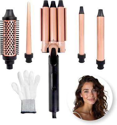 5-in-1 Interchangeable Curling Iron Wand Set with Adjustable Temperature - Versatile Styling Tool for Perfect Curls
