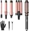 Wavytalk 5 in 1 Curling Wand Set, Dual Voltage Curling Iron Set with 5 Interchangeable Barrels Included A Thermal Brush, A Hair Crimper and 3 Ceramic Curling Wands(0.5"-1.25"), Rose Pink