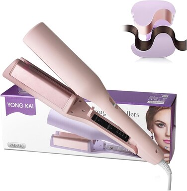 32mm (1.25") Wave Curling Iron, Hair Curling Iron with Anti-Scald Hair Crimper, Fast Heating Curling Wand for Women, 4 Temp Settings, Crimper Hair Iron for Wide Deep Waves (Pink)