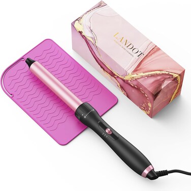 Hair Curling Wand Iron 1-Inch: LANDOT Clip Free Hair Curler - Professional Detachable Curling Wand for Natural Curls - Includes Heat Resistant Silicone Mat &amp; Glove