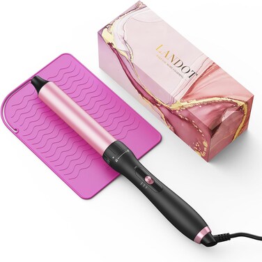 LANDOT Hair Curling Wand Iron 1-1/4Inch: Clip Free Hair Curler - Professional Detachable Curling Wand for Relaxed Curls &amp; Beach Waves - Includes Heat Resistant Silicone Mat &amp; Glove