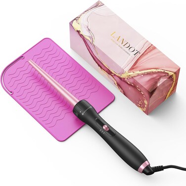 LANDOT Tapered Hair Curling Iron Wand: 9-19mm Curling Wand for Natural Curls &amp; Textured Waves - Professional Detachable Clip Free Hair Curler - Includes Heat Resistant Silicone Mat &amp; Glove
