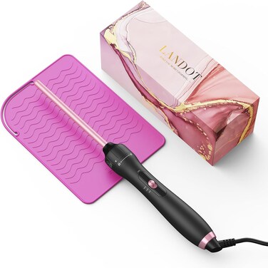 LANDOT Small Pencil Curling Wand Iron: 9mm Clip Free Hair Curler - Professional 3/8 Inch Curling Wand for Tight Curls - Includes Heat Resistant Silicone Mat &amp; Glove