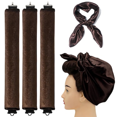Heatless Hair Curler Overnight Rods Blowout Jumbo, Heatless Curls No Heat Curlers to Sleep in Large Rods Hair Rollers Blowout No Heat Overnight Sleeping Curls Styling Tools - Brown