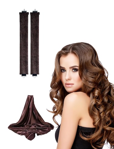 No Heat Curling Rod with Scarf, Velvet Hair Curlers to Sleep in Overnight Curls with Hook Blowout Rods Headband with Silk Scarf Curl Styling Kit for Long Medium Short Hair (2 coffee+Scarf, count)