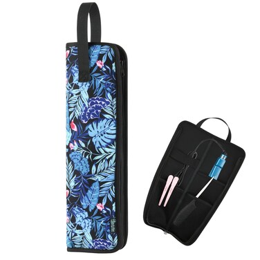 Beautyflier Premium Universal Flat Iron Holder Tavel Bag, Heat-Resistant Canvas Travel Tote Bag for Hair Straighteners, Ideal for Home &amp; Travel Use, Fits Most Hair Tools (Blue Flower)