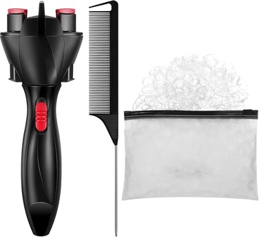 Automatic Hair Braider with 800 Mini Rubber Bands, Tail Comb, Electronic Braiding Machine, Roller Styling Tool for DIY Hair Tangling (Clear White)