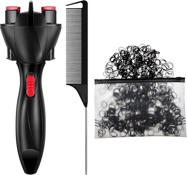 Automatic Hair Braider with 800 Mini Rubber Bands, Tail Comb &amp; Electronic Braiding Machine - Roller Styling Tool for Tangling (Black)