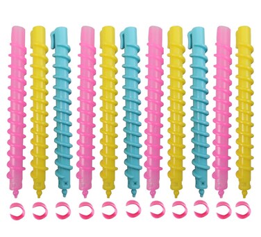 Erioctry 18 Pieces Plastic Long Spiral Hair Curling Rods and Rollers for Women and Girls (7.3 Inch)