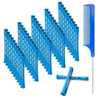 50 Pieces 0.35 Inches Perm Rod Set, Zhaoyao Perm Rods for Nature Hair, Plastic Cold Wave Rods for Short Hair, Hair Curling Rollers Heatless Perming Rods Hair Curlers Rollers with Pintail Comb