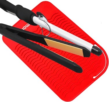 Large Heat Resistant Mat for Curling Irons, Hair Straightener, Flat Irons and Hair Styling Tools 11" x 7.5", Red