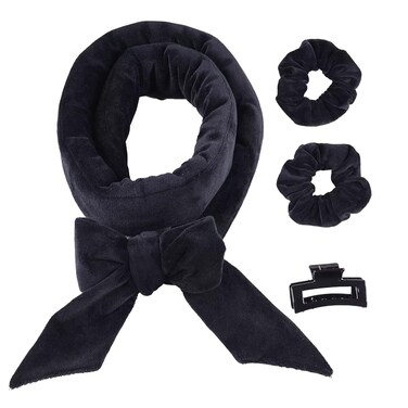 Heatless Curling Rod Headband For Long Hair Overnight Curlers to Sleep In 61" Hair Rollers Soft Cotton Velour Hair Rollers For Women Girls-Black