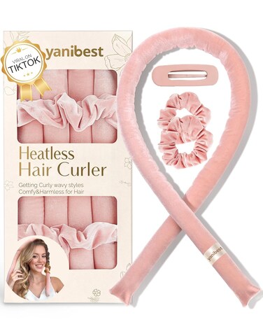 Yanibest Heatless Hair Curler to Sleep in, Overnight Curl Headband for Natural Wavy Curls, No Heat Soft Hair Curler Set with Hair Clip Scrunchies for Styling，No Slip Heatless Curls