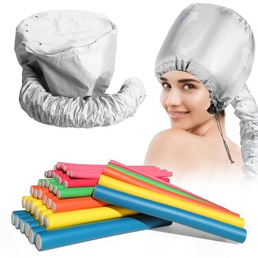 42 pcs 7" Flexi Rods,Hair Curlers Rollers Flexible Curling Rods,Heatless Bendy Foam Hair Curls for Long,Medium,Short Hair to Sleep in,with Hair Dryer Bonnet for Quick Shaping(Silvery)