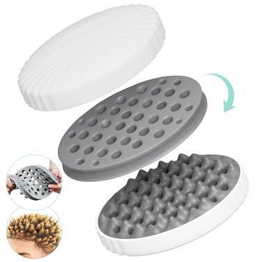 Silicone Curling Hair Brush, Two-Sided Twist Brush for Afro Curls and Waves, Big and Small Holes for Men and Women, Grey, 1 Pcs