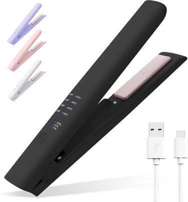 Cordless Hair Straightener, iTayga 2 in 1 Upgraded Wireless Hair Straightener and Curler, Portable Travel Flat Iron with 5000mAh Battery, USB Rechargeable Suitable for Many Hairstyles, Black