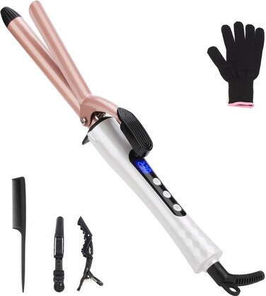 Curling Wand 19mm Professional Ceramic Hair Curling Iron with Clip for Short to Long Hair Styler Curler, Digital Display, Hair Curler Wand with Glove, Dual Voltage