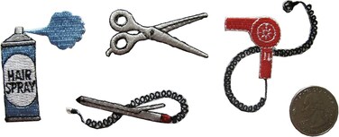 ETDesign #E04169 Hair Salon, Hair Dryer,Scissors,Hair Spray,Splint Hair Straightener Embroidery Patch-1 Set