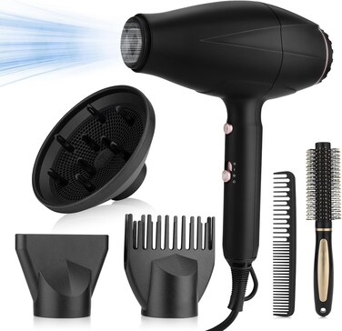 RESUXI Professional Ionic Hair Dryer，2200w AC Motor Blow Dryer Fast Drying Low Noise Travel Hair Dryers with Diffuser Nozzle Concentrator Comb for Women Curly and Straight Hair