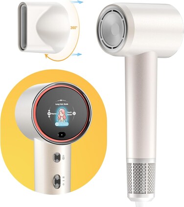 Hair Dryer, High-Speed Hair Dryer, Ionic Hair Dryer, 3.6 Billion Plasma Care Travel Hair Dryer with Magnetic Nozzle, LCD Display, 5 Modes, Thermo-Control, Fast Drying, Blow Dryer for Home Travel