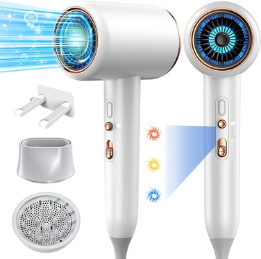Ionic Hair Dryer,Blow Dryer, with Diffuser &amp; Concentrator Nozzle,Secadora de Pelo   1875W Turbo Ultra-Quiet Motor   2 Heat &amp; 3 Speed Settings   Quick Heat-Up &amp; Constant Temperature,White