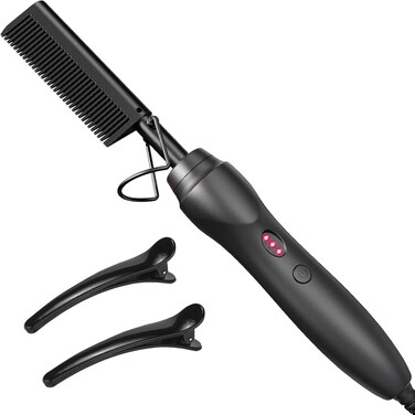 Hot Comb Hair Straightener Heat Pressing Combs - Ceramic Electric Hair Straightening Comb, Curling Iron for Natural Black Hair Beard Wigs Holiday Gifts-Black 3