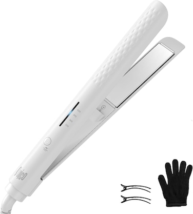 Hair Straightener, Quico 15s Fast Heating, 110-240V Global Travel Hair Straighteners for Women, Professional Negative Ion Flat Iron, Temp Memory, 320-450℉, Auto-Off, with Glove and Clips, Gift, White