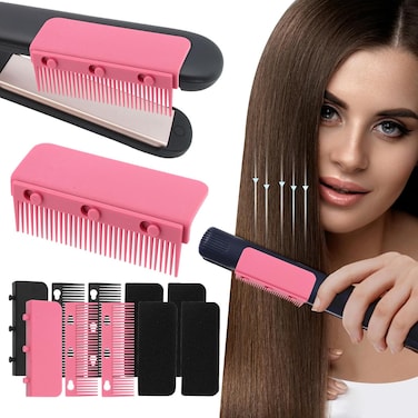 Flat Iron Comb, 2 Pcs 2024 New Nylon Hair Straightening Comb Attachment Clip On, Upgrade Barber Compact Hair Styling Tool (Red+Black)