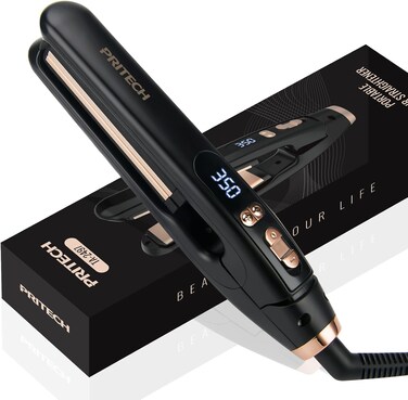 PRITECH Mini Flat Iron Portable Hair Straightener, Straightener with 13 Adjustable Temp(210&deg;F-450&deg;F), 1'' Plate for All Hairstyles Hair Straightening Irons Black (Black)