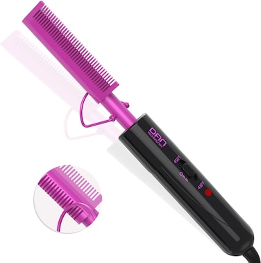 2 in 1 Hot Comb Hair Straightener for Wigs, Black Hair &amp; Beard, Anti-Scald Straightening Comb with Keratin &amp; Argan Oil Infused Teeth, Portable Electric Press Comb Double Side Teeth Ceramic Heat Comb
