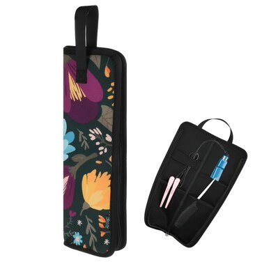 Beautyflier Premium Universal Flat Iron Holder Tavel Bag, Heat-Resistant Canvas Travel Tote Bag for Hair Straighteners, Ideal for Home &amp; Travel Use, Fits Most Hair Tools (Color Flower)
