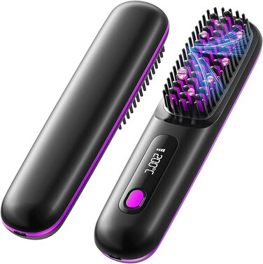 Portable Mini Hair Straighteners for Women, Rechargeable Cordless Travel Hair Straightener Brush, Ionic Heated Straightener Comb, 30s Fast Heating, Teen Girl Gifts Trendy Stuff (Black)