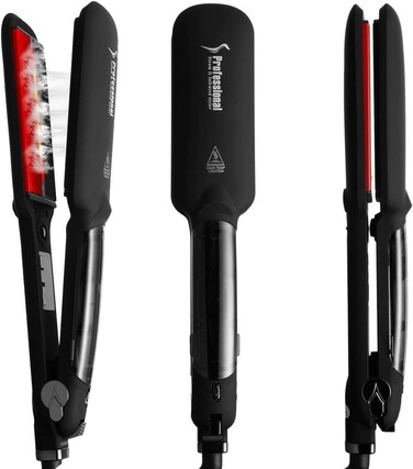 Professional Infrared Steam Hair Straightener, Professional 2" Infrared Ceramic Steam Flat Iron Straightening Styling Tools Tourmaline Vapor Hair Straightener Iron 2 in 1 Straightening Curling Iron