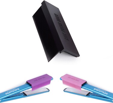 Hair Straightener Comb Removable Flat Iron Comb Attachment Clip On, Carbon Fiber, For Silky Smooth Results (BLACK)