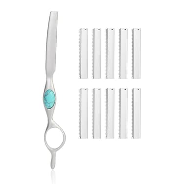 Hair Styling Thinning Razor with 10 Replacement Blades, Professional Hair Texturizing Cutting Razor Comb for Thin and Thick Hair Trimming and Styling (Green)