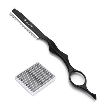 Hair Razors For Cutting Hair 6.89",Professional Hair Styling Thinning Texturizing Cutting Razor with Replacement Hair Razor Blades,Ideal for Salon/Home -11PCS Black