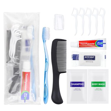 5 Sets Personal Hygiene Kit Basic Toiletry Kits Homeless Supplies Bulk for Travel,Charity,Business Include 5 Toothbrush, 5 Toothpaste, 5 Comb, 5 Bath Soap, 5 Shampoo,5 Body Wash, 25 Floss Picks