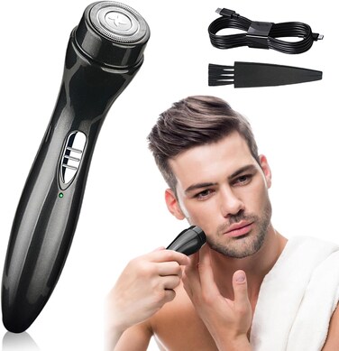Mini Electric Shaver, Cordless Pocket Size Beard Trimmer, Portable USB Rechargeable Wet and Dry Beard Grooming Kit Suitable for Home, Car, Travel, Camp, Gift for Men(black)