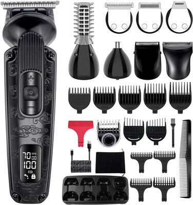 Hatteker Beard Trimmer Mustache Trimmer for Men 8 in 1 Adjustable Speed Waterproof Hair Clipper T-Blade Trimmer Electic Razor Shavers Cordless Mens Gift Grooming Kit with Face Nose Body (Black)