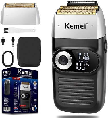 KEMEI Razor Barber for Men,Electric Razor Rechargeable with Beard Trimmer,Cordless Lithium Titanium Razor with Travel Case