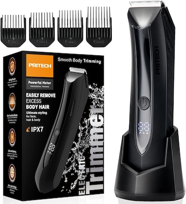 Body Hair Trimmer for Men Pubic Hair Trimmer - Wet/Dry Ball Trimmer with Ceramic Blade, Rechargeable Body Groomer for Men with Standing Recharge Dock, Cordless Groin Hair Trimmer for Men