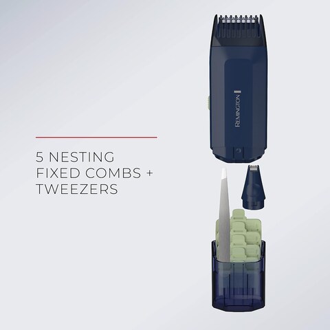 Remington Trim &amp; Fit Personal Hair Grooming Kit, 8-Length Adjustable Combs The fit into a Built-in Storage Container, Rechargeable Power, Cordless, Blue (Pack of 2)